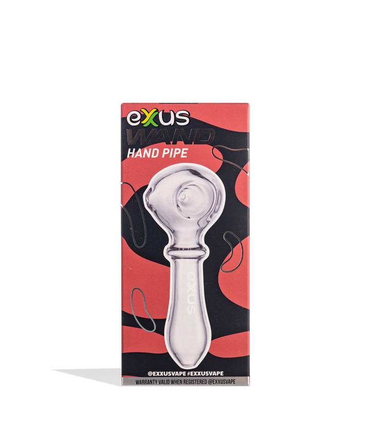 Clear Exxus Wand Hand Pipe Packaging Front View on White Background